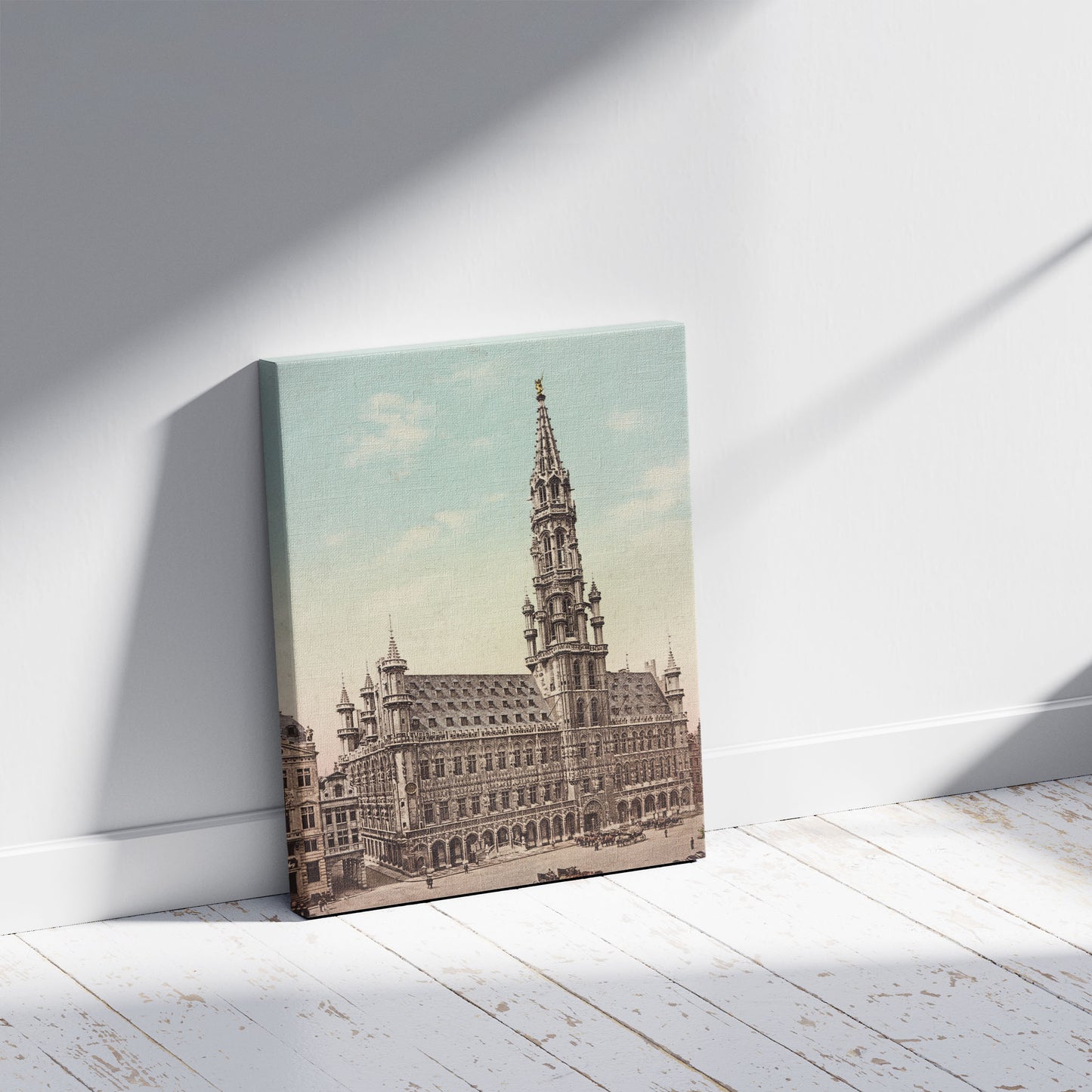 A picture of Bruxelles. L'Hôtel de Ville, a mockup of the print leaning against a wall