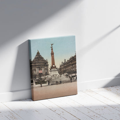 A picture of Bruxelles. Place de Brouckère et Monument Anspach, a mockup of the print leaning against a wall