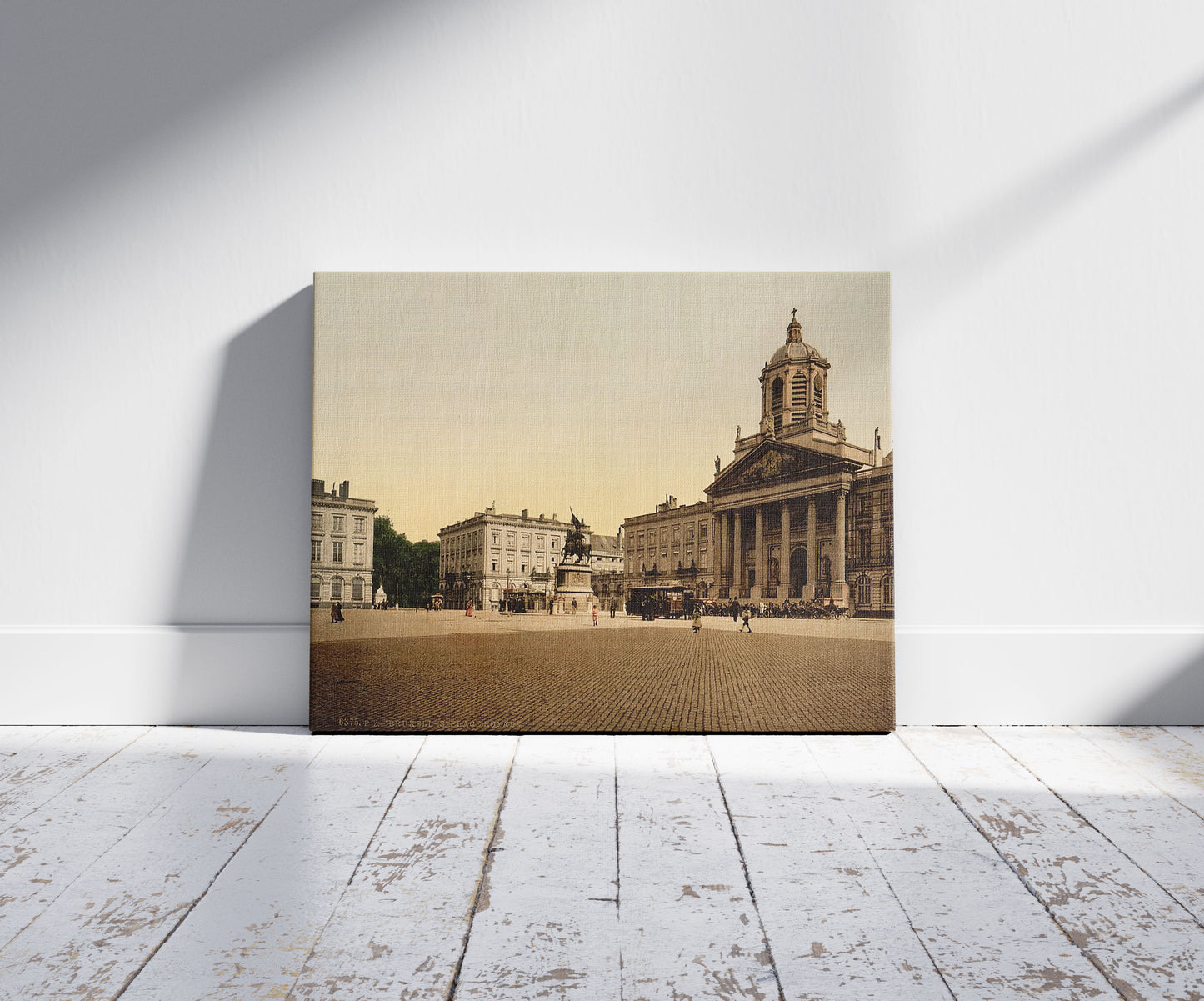 A picture of Bruxelles, Place Royale, Brussels, Belgium, a mockup of the print leaning against a wall