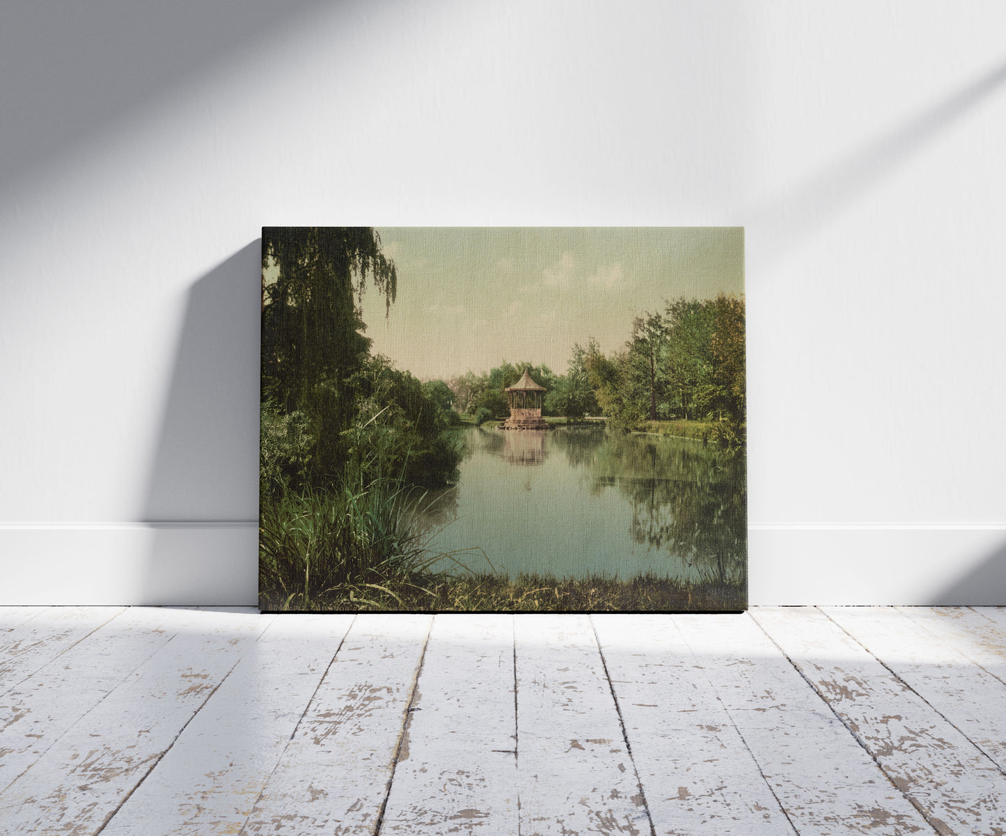 A picture of Buenos Aires. Lago De Palermo, a mockup of the print leaning against a wall