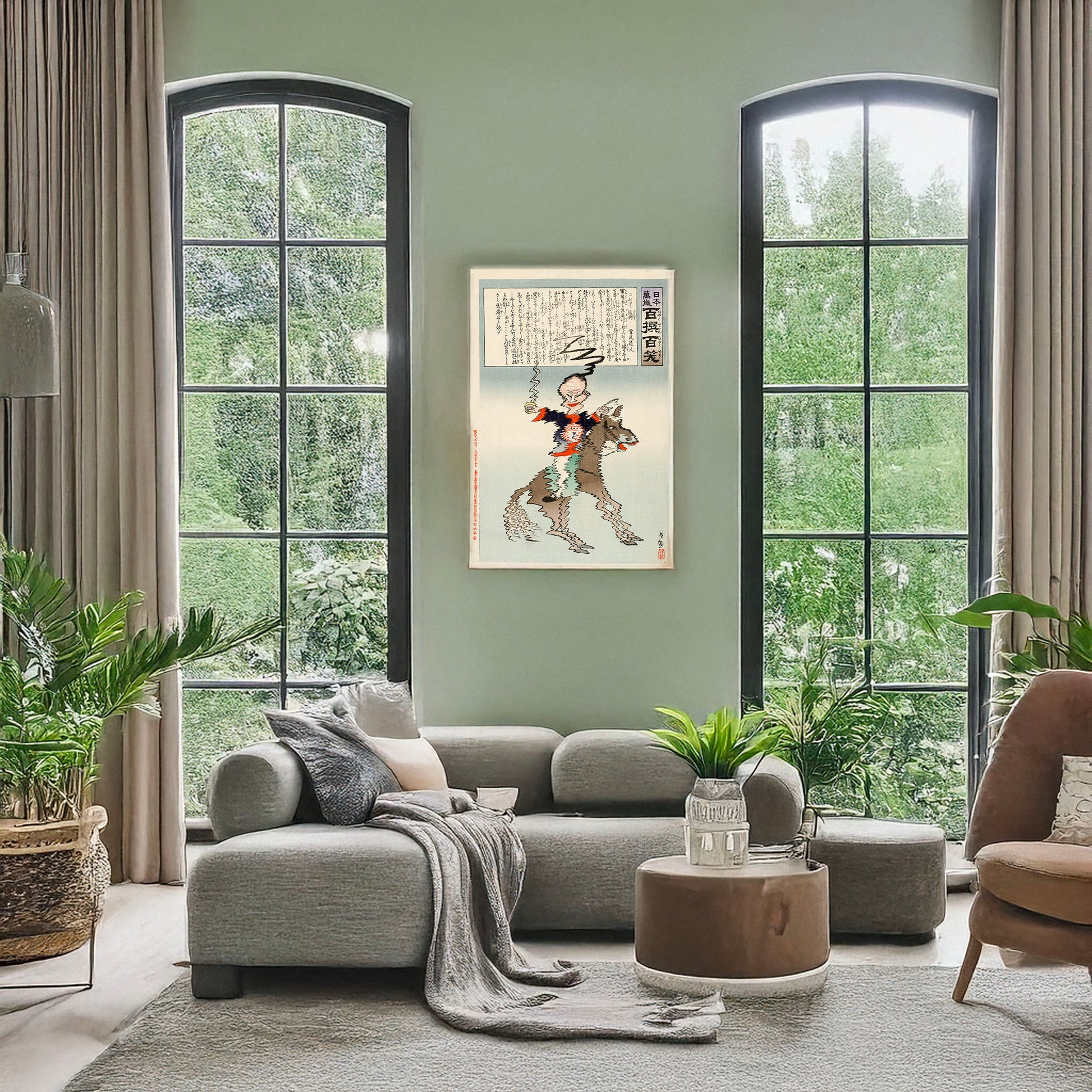 A picture of Buruburu taishō, a mockup of the print leaning against a wall