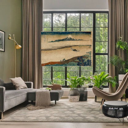 A picture of Bushū tamagawa, a mockup of the print leaning against a wall