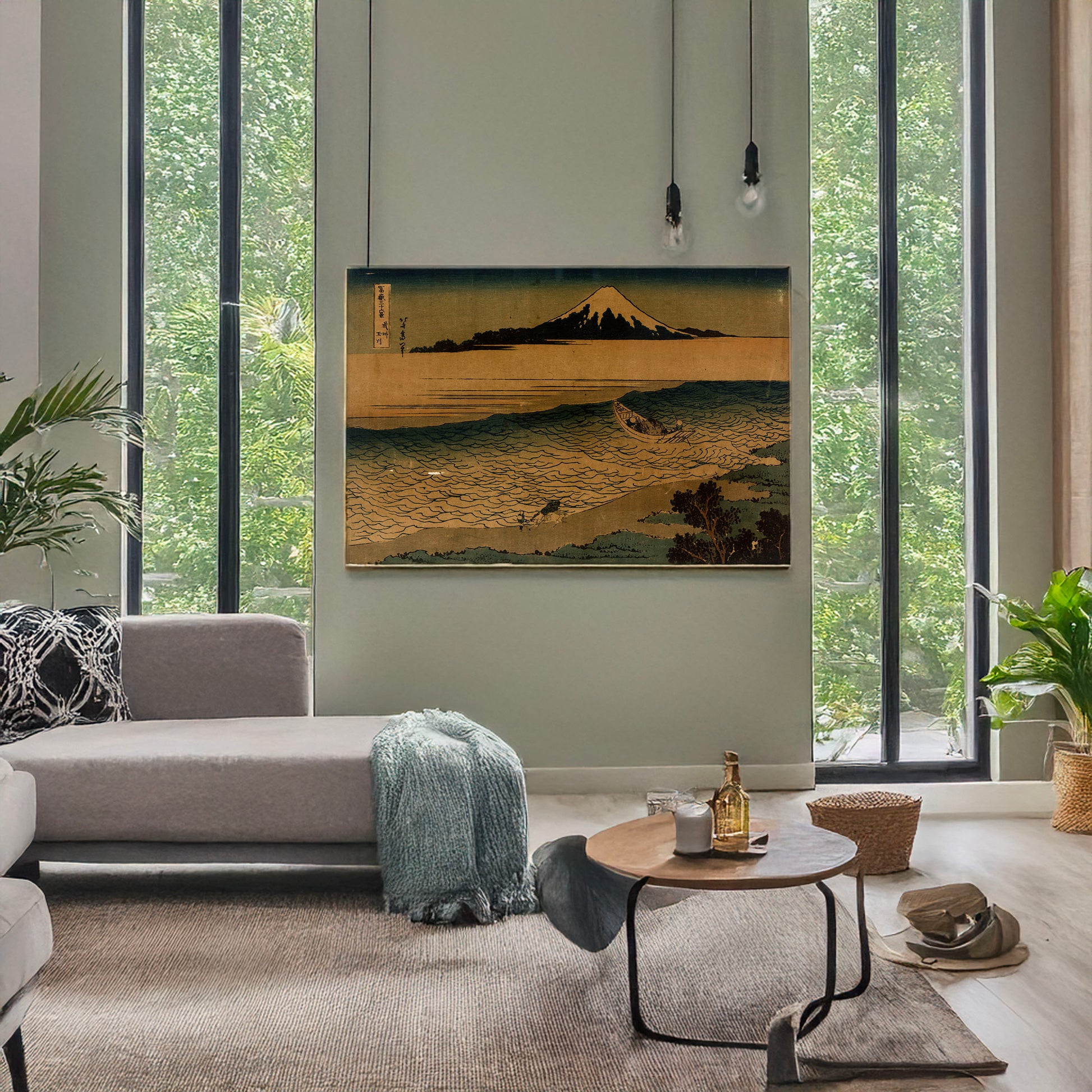 A picture of Bushū tamagawa, a mockup of the print leaning against a wall