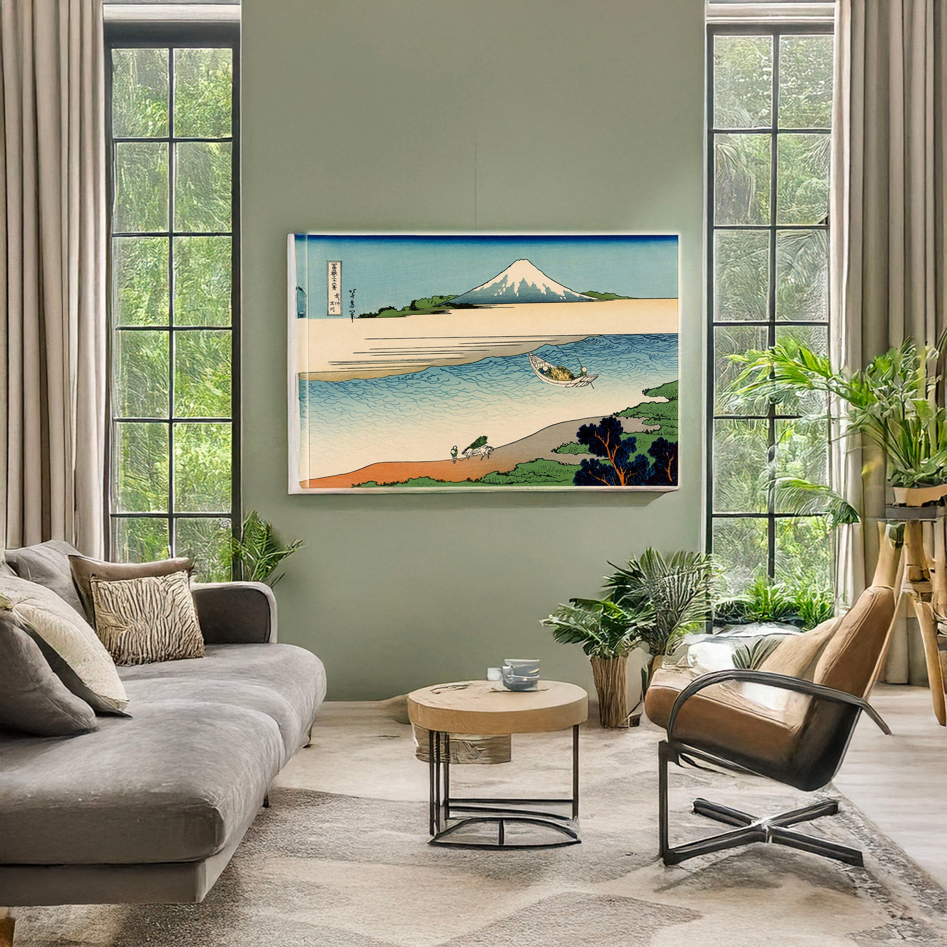 A picture of Bushū tamagawa, a mockup of the print leaning against a wall