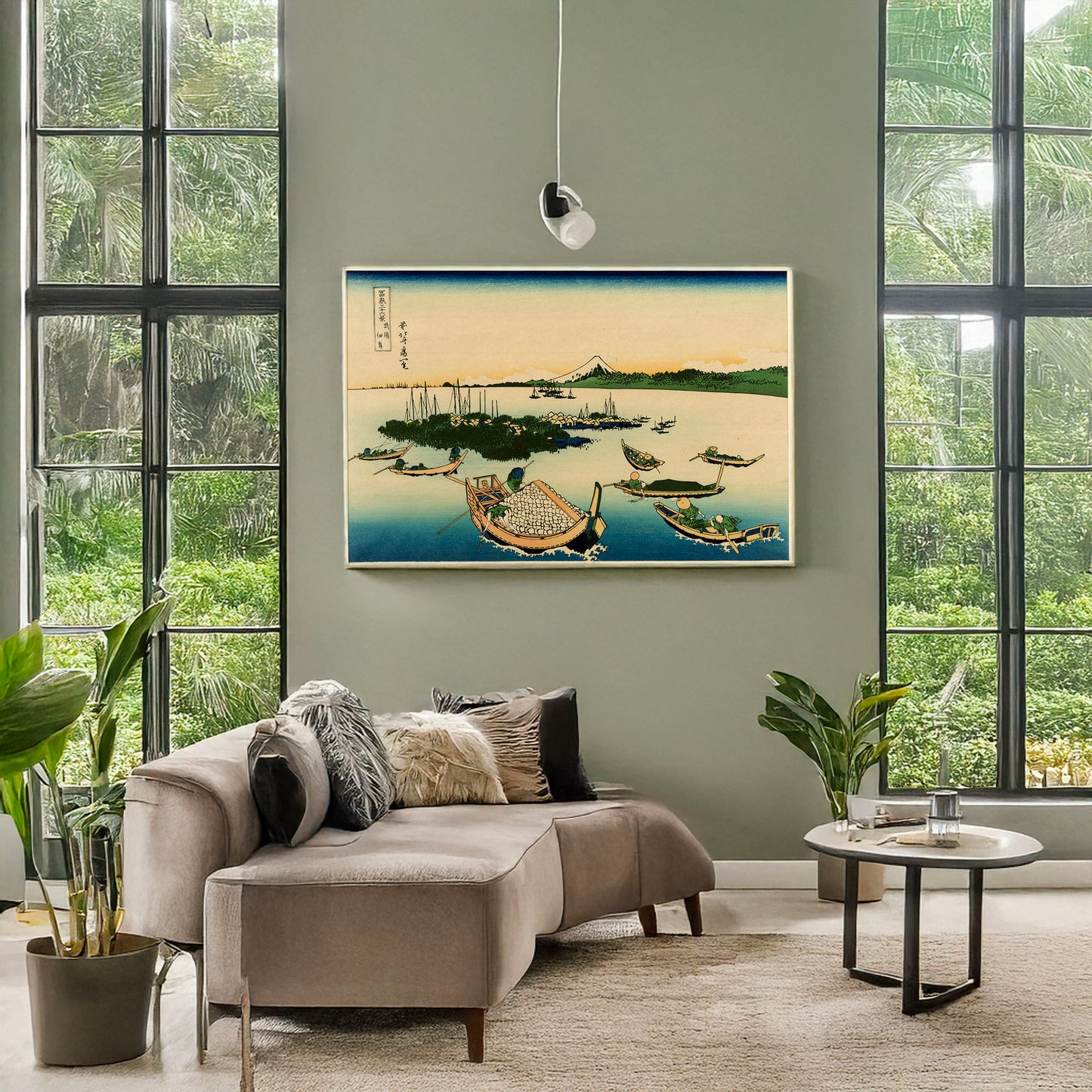 A picture of Buyō tsukuda-jima, a mockup of the print leaning against a wall