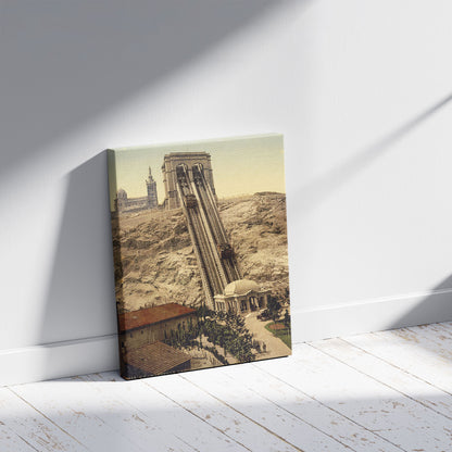A picture of Cable railway, Marseilles, France, a mockup of the print leaning against a wall
