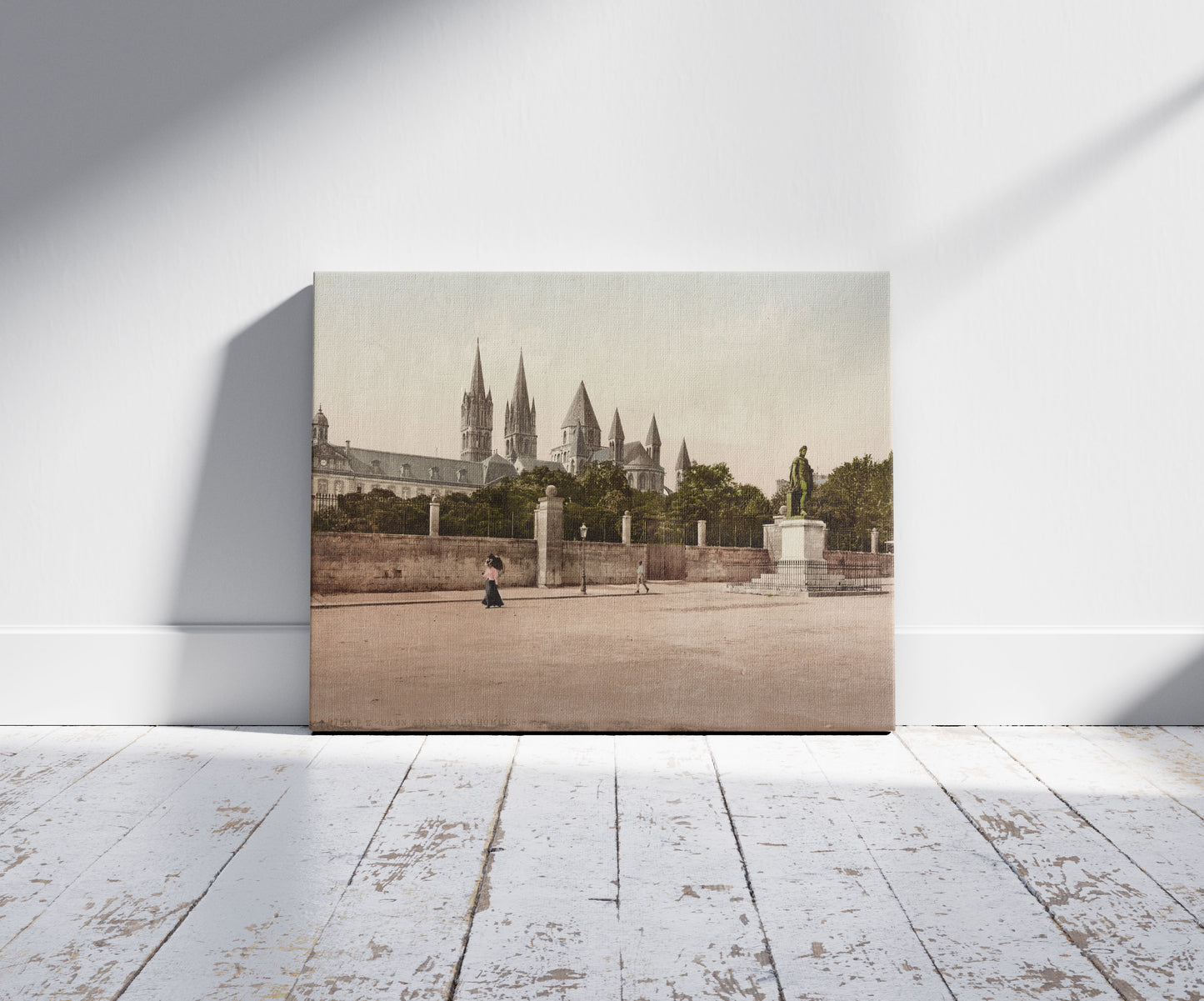 A picture of Caen. Abbaye aux Hommes, a mockup of the print leaning against a wall