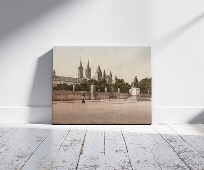 A picture of Caen. Abbaye aux Hommes, a mockup of the print leaning against a wall