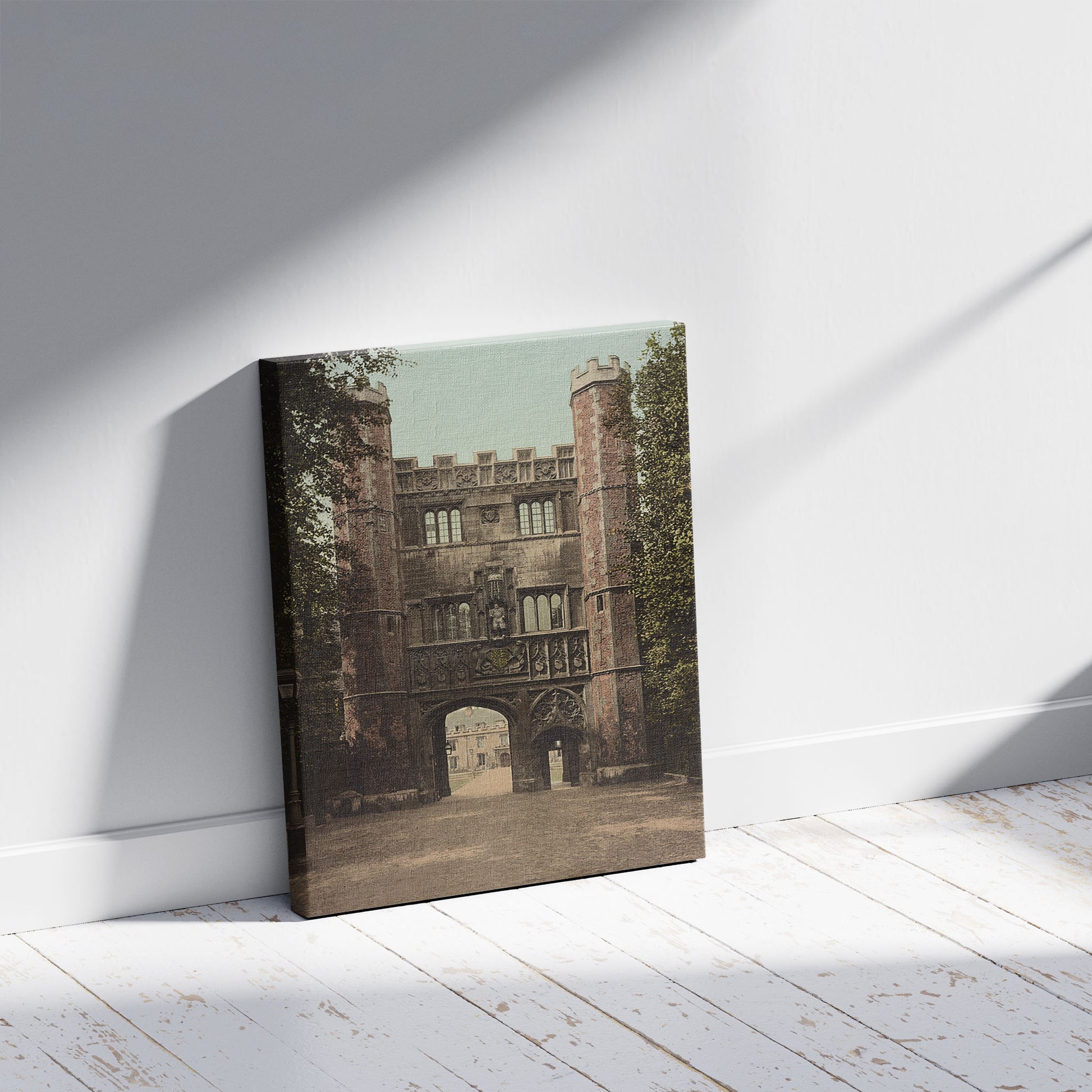 A picture of Cambridge. Trinity College, a mockup of the print leaning against a wall