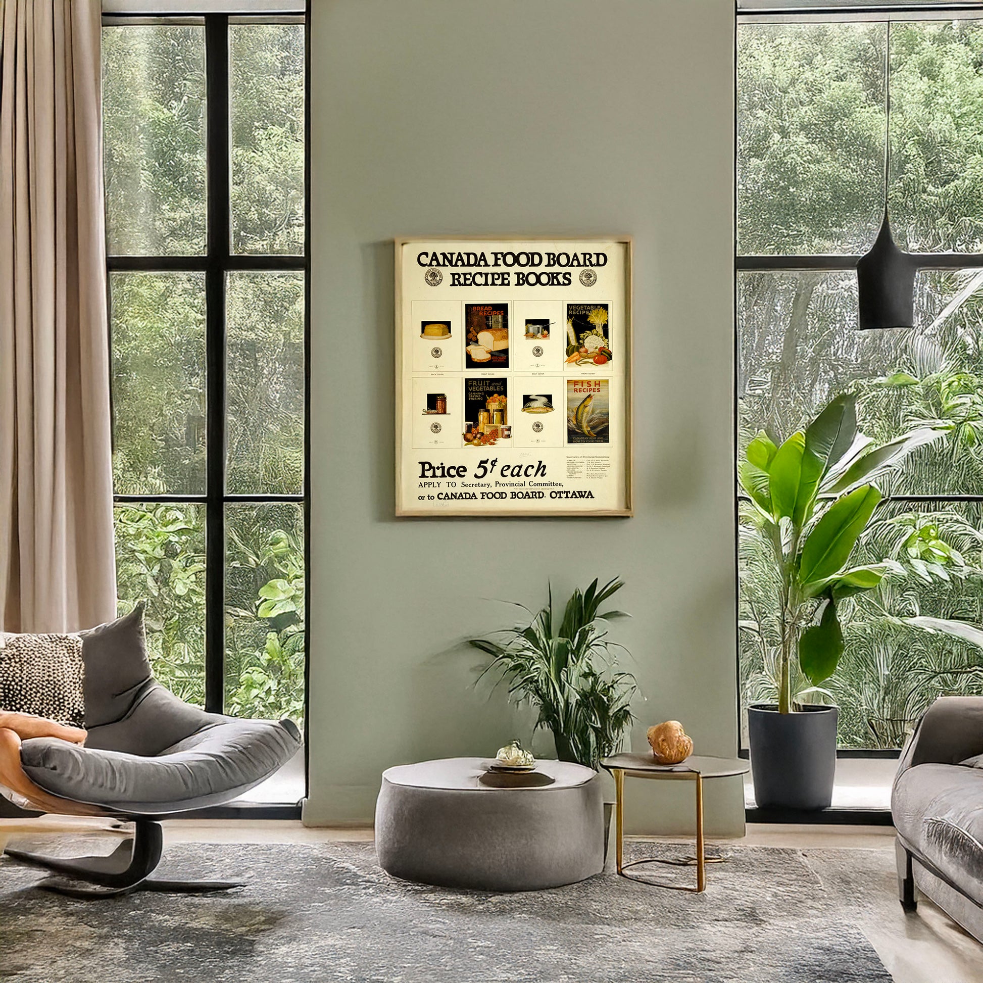 A picture of Canada Food Board recipe books, a mockup of the print leaning against a wall