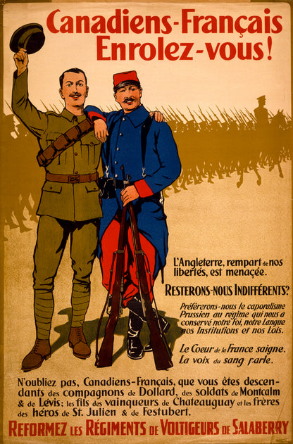 A picture of Canadiens-Français enrolez-vous! L'Angleterre, rempart de nos libertés, est menaçée.... Reformez les régiments de Voltigeurs de Salaberry