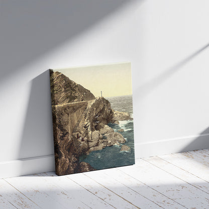 A picture of Capstone steps, Ilfracombe, England, a mockup of the print leaning against a wall