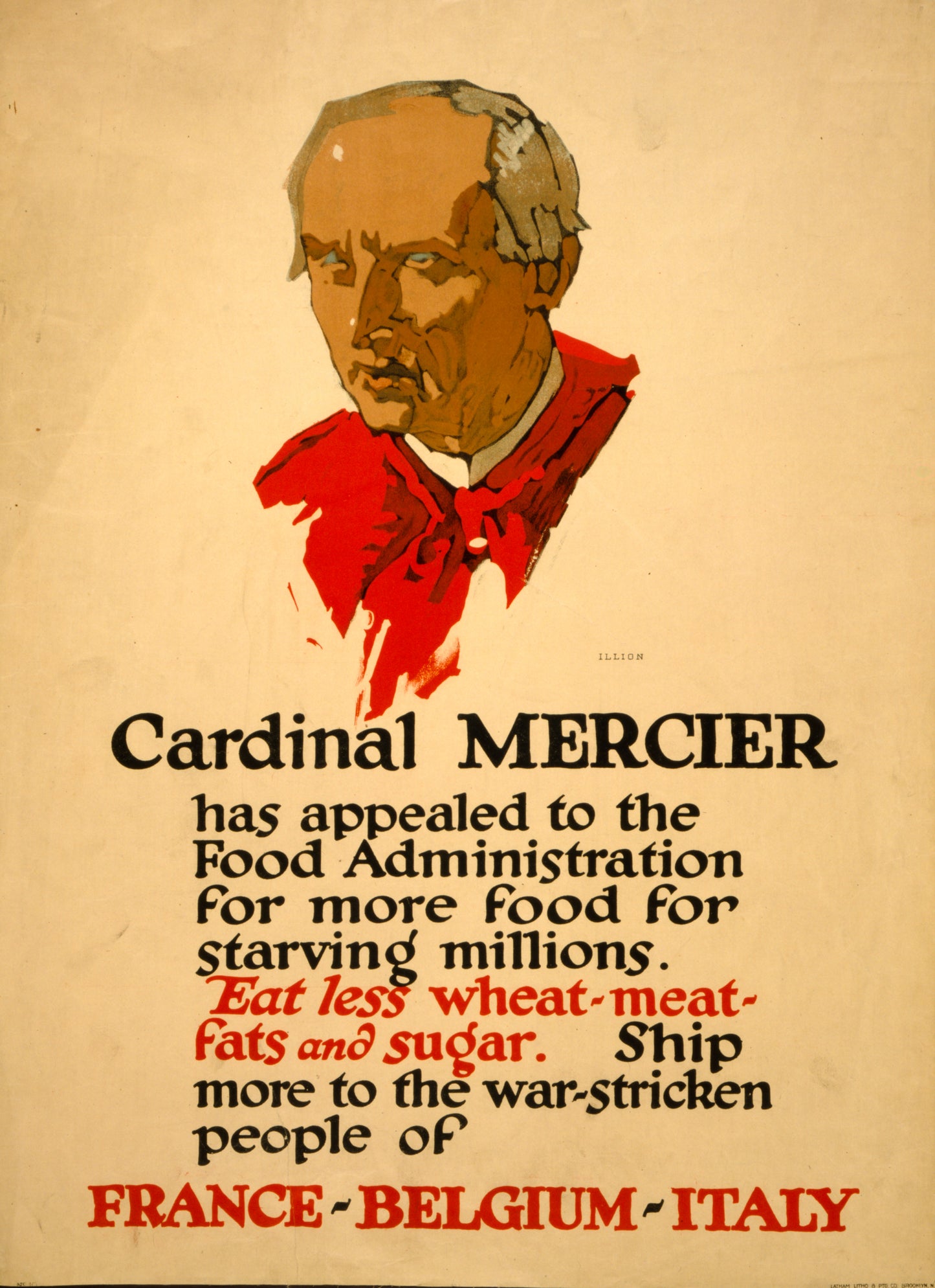 A picture of Cardinal Mercier has appealed to the Food Administration for more food for starving millions