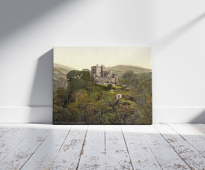 A picture of Castle Campbell, Dollar, Scotland, a mockup of the print leaning against a wall