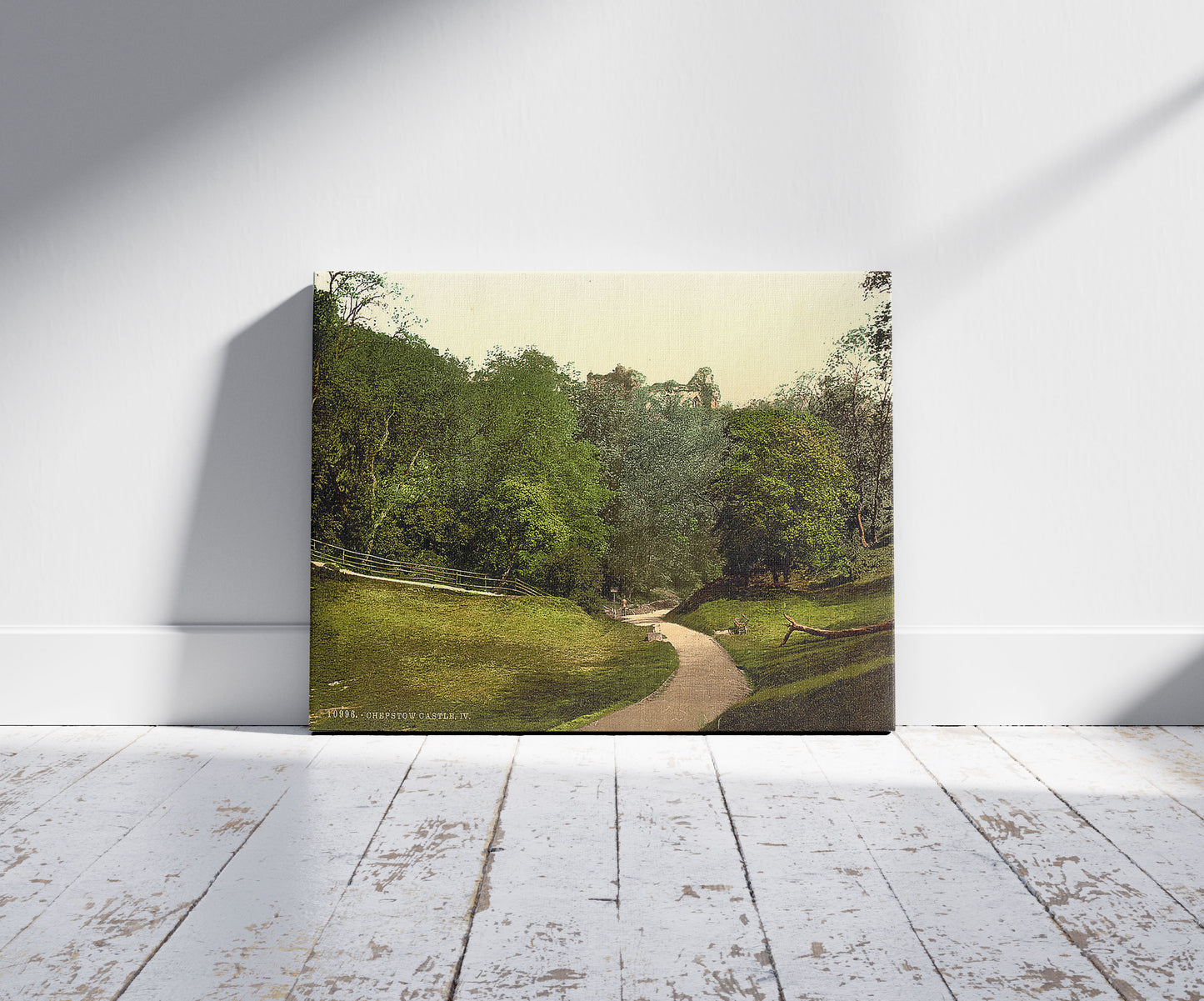 A picture of Castle, IV, Chepstow, Wales, a mockup of the print leaning against a wall