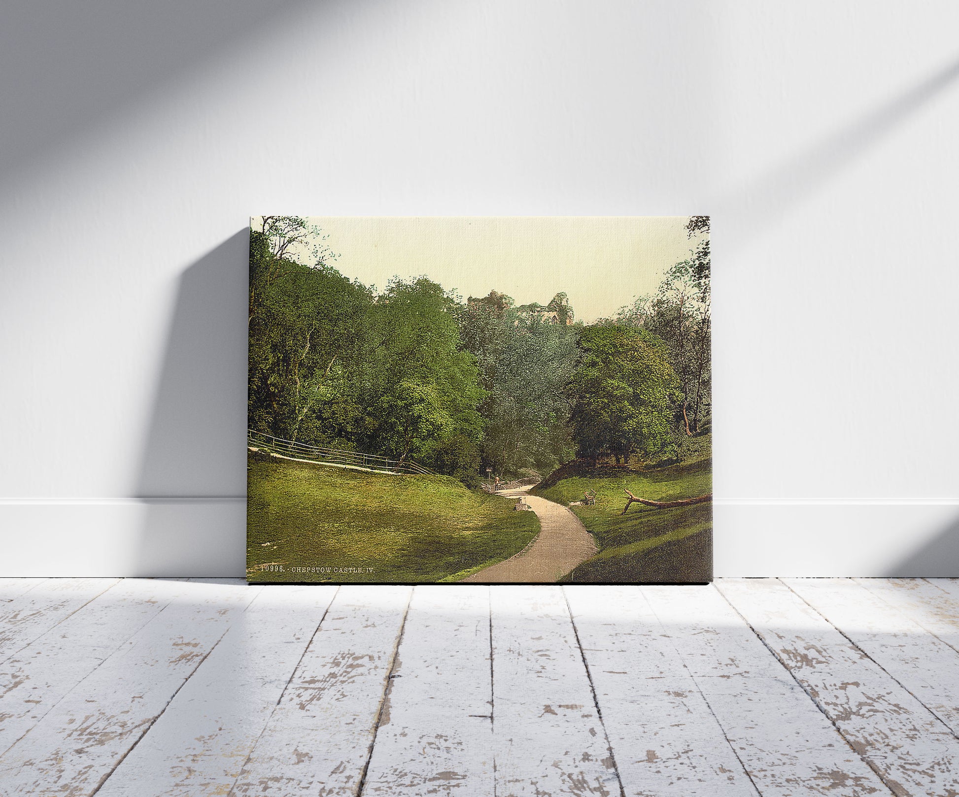 A picture of Castle, IV, Chepstow, Wales, a mockup of the print leaning against a wall