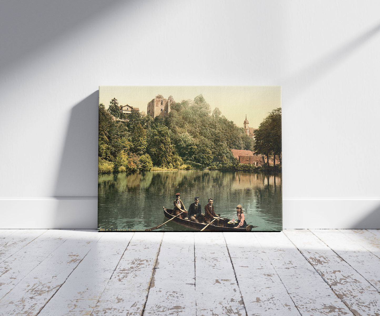 A picture of Castle Pond, Altstadt, Dresden, Saxony, Germany, a mockup of the print leaning against a wall