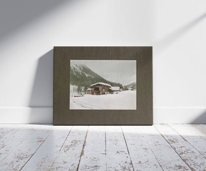 A picture of Chalet bei Davos, no. 1, a mockup of the print leaning against a wall