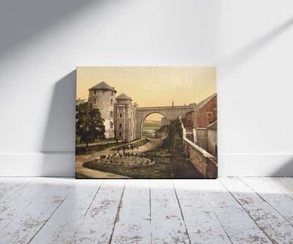 A picture of Chateau des Comtes, Namur, Belgium, a mockup of the print leaning against a wall