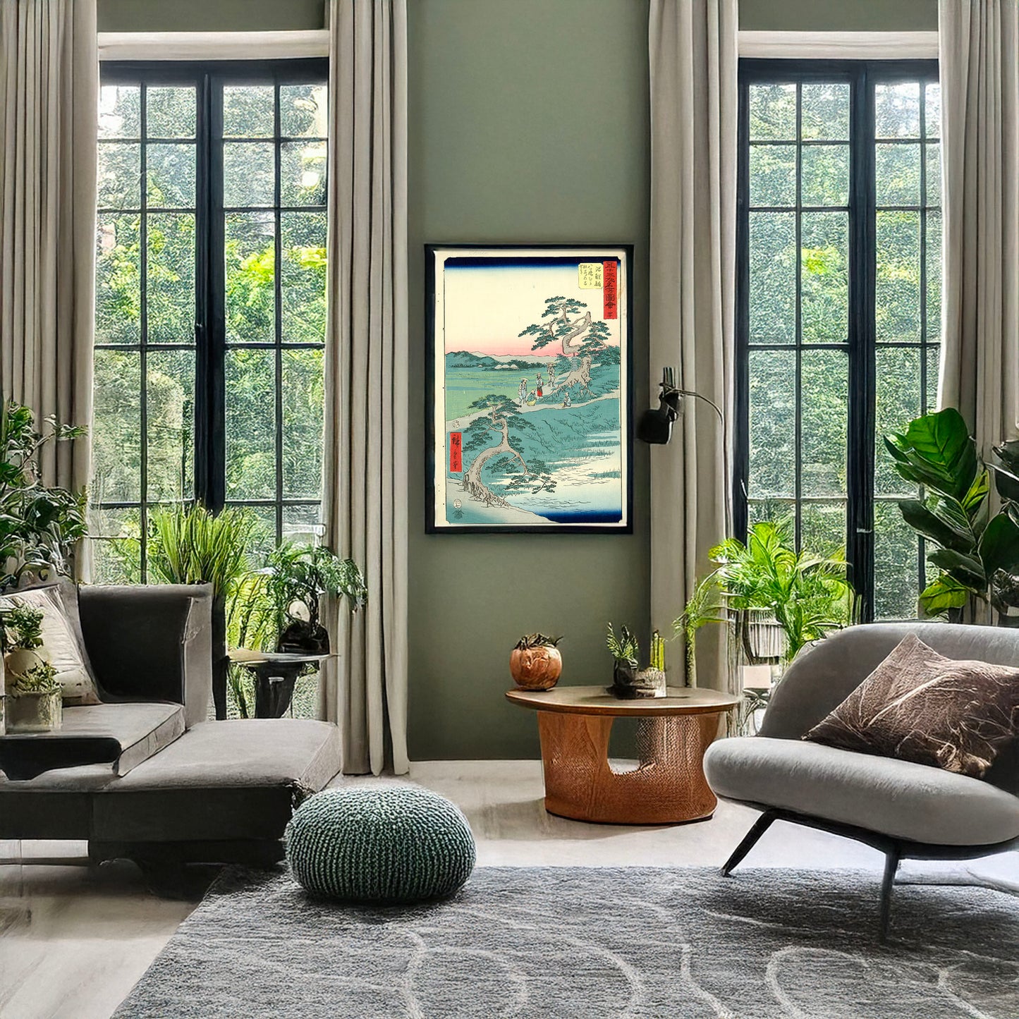 A picture of Chiryū, a mockup of the print leaning against a wall
