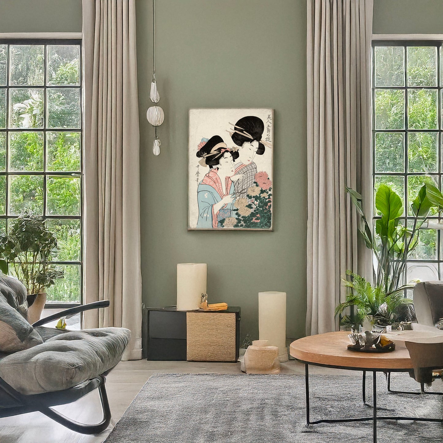 A picture of Chōyō, a mockup of the print leaning against a wall