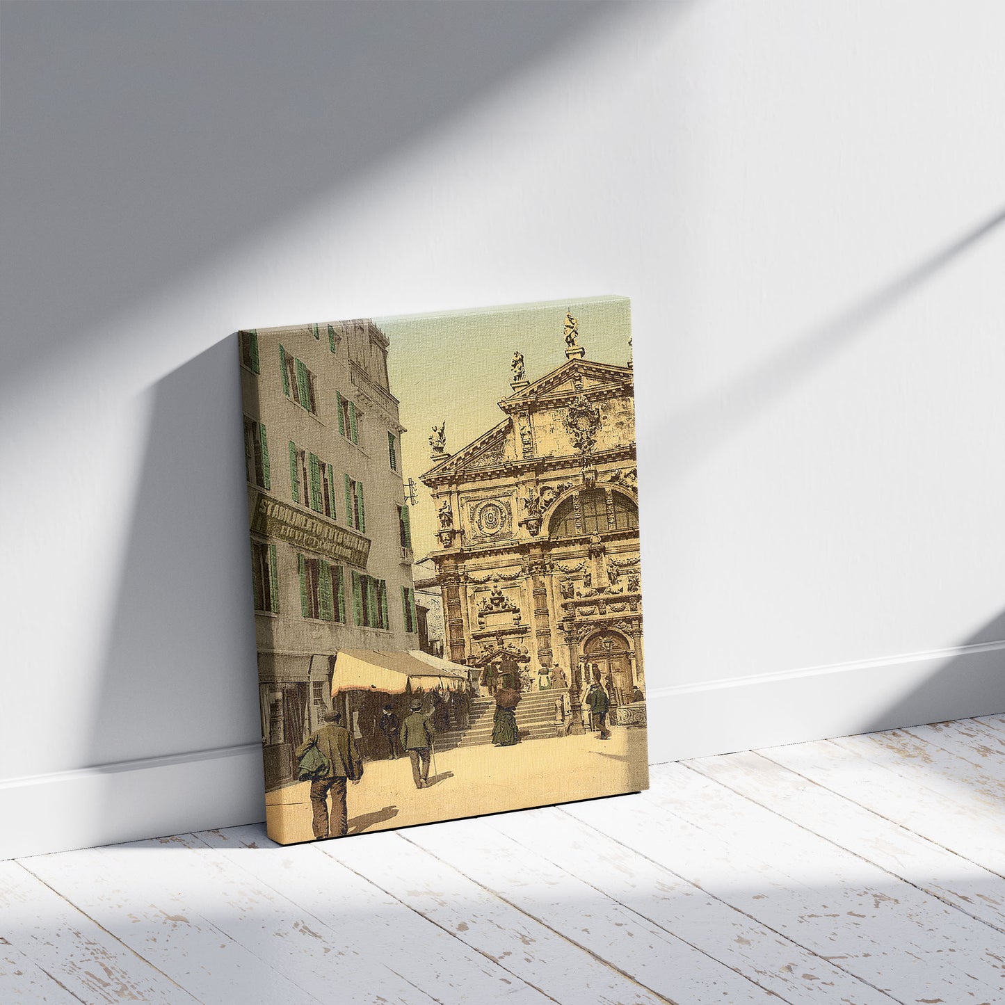 A picture of Church of San Moisè, Venice, Italy, a mockup of the print leaning against a wall