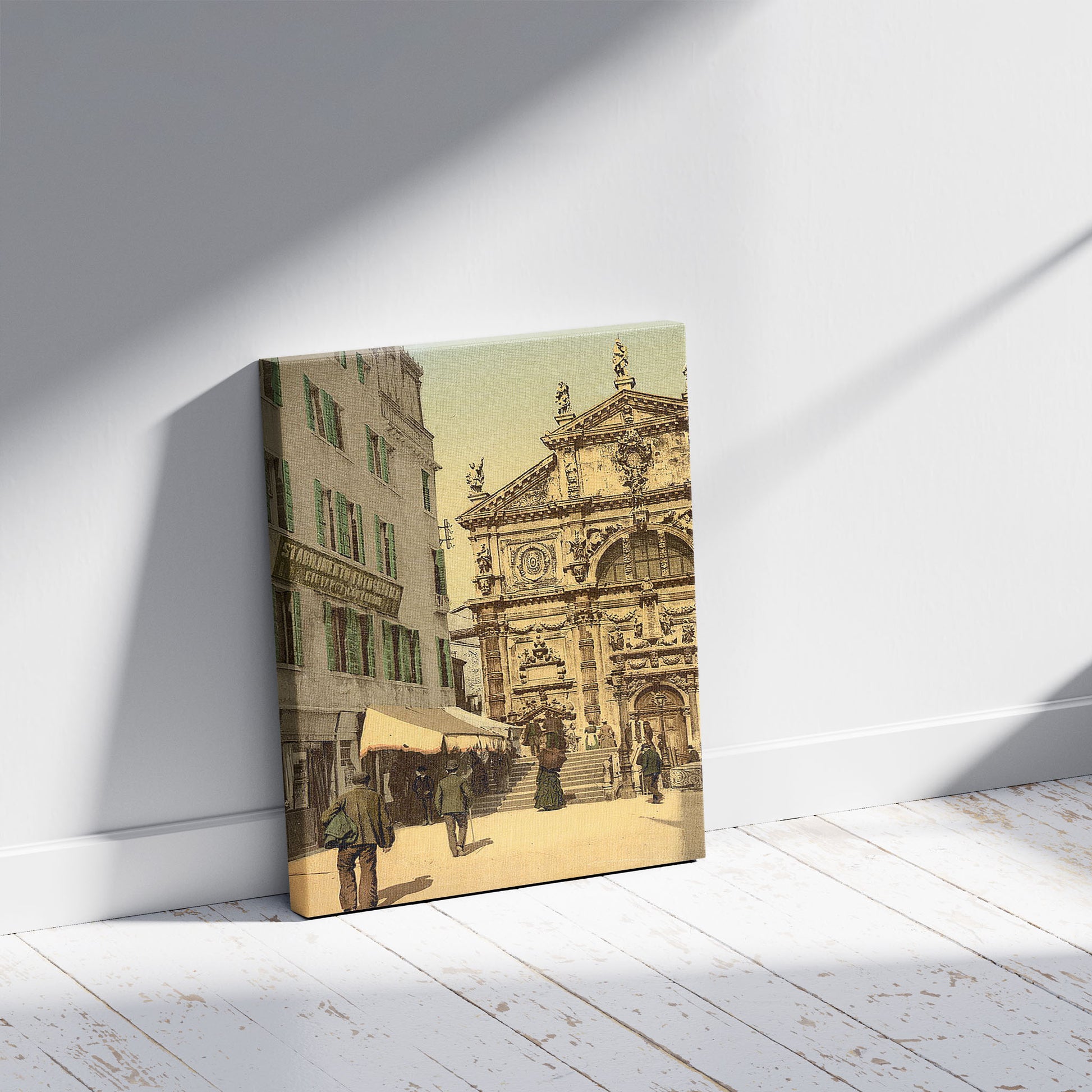 A picture of Church of San Moisè, Venice, Italy, a mockup of the print leaning against a wall