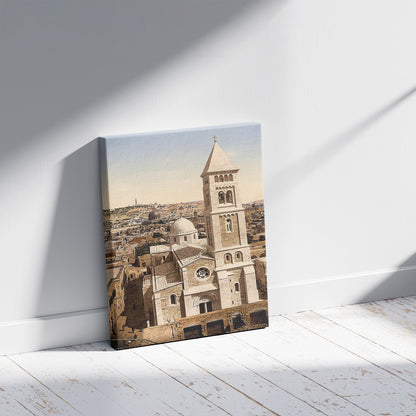 A picture of Church of St. Saviour, Jerusalem, Holy Land, a mockup of the print leaning against a wall