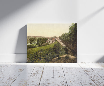 A picture of Cliff and town, Ross-on-Wye, England, a mockup of the print leaning against a wall