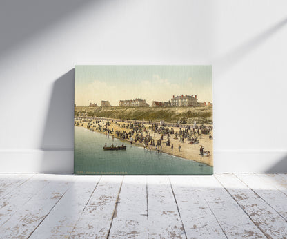 A picture of Cliffs and beach, Clacton-on-Sea, England, a mockup of the print leaning against a wall