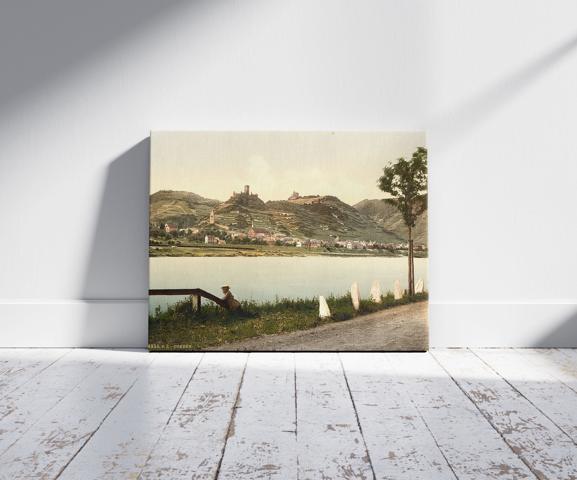 A picture of Cobern (i.e. Kobern), valley of, Moselle, Germany, a mockup of the print leaning against a wall