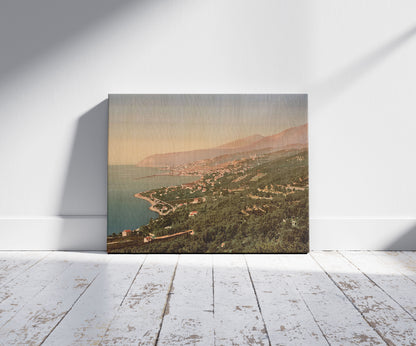 A picture of Col di Paggio, San Remo, Riviera, a mockup of the print leaning against a wall