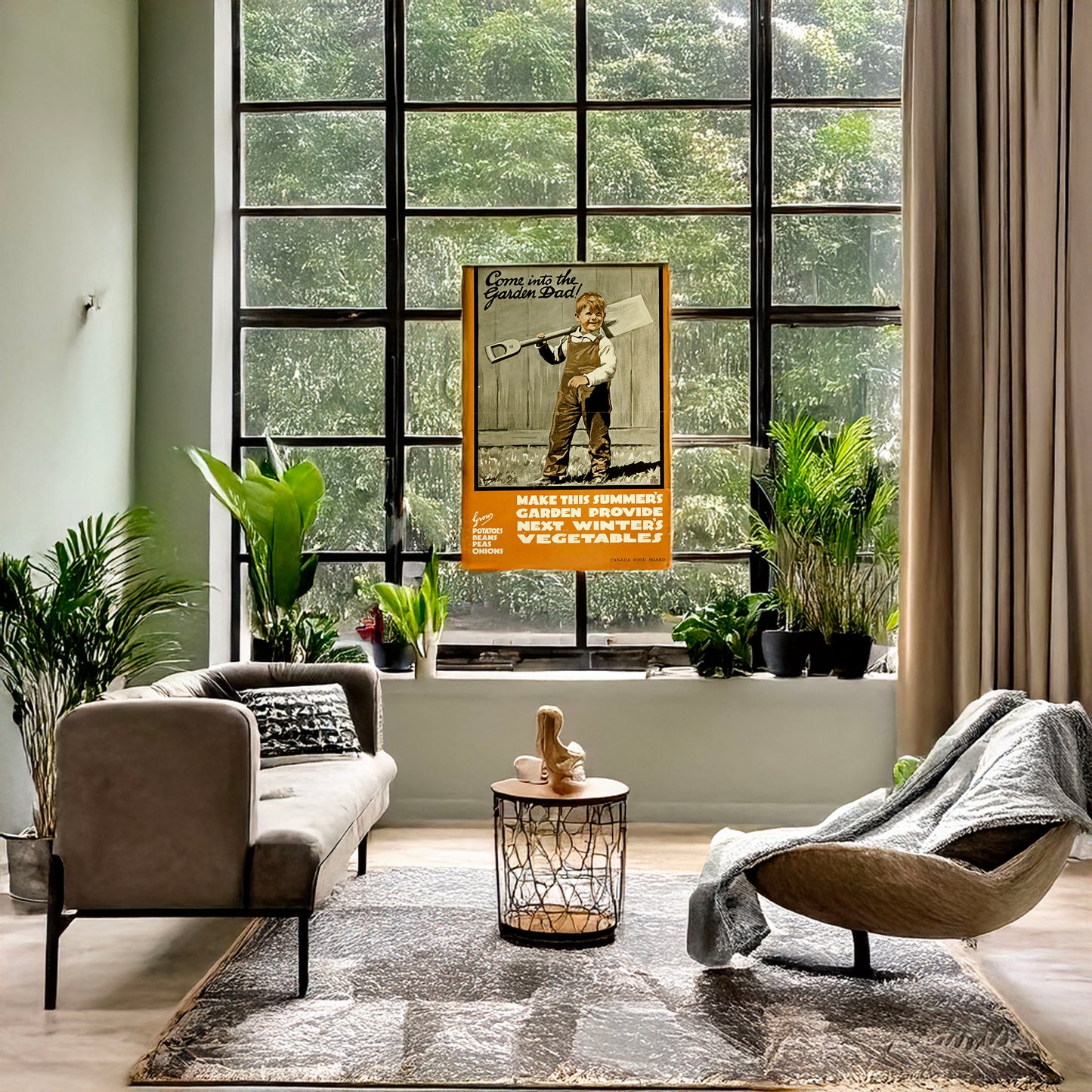 A picture of Come into the garden Dad!, a mockup of the print leaning against a wall