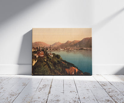 A picture of Como, general view, Lake Como, Italy, a mockup of the print leaning against a wall