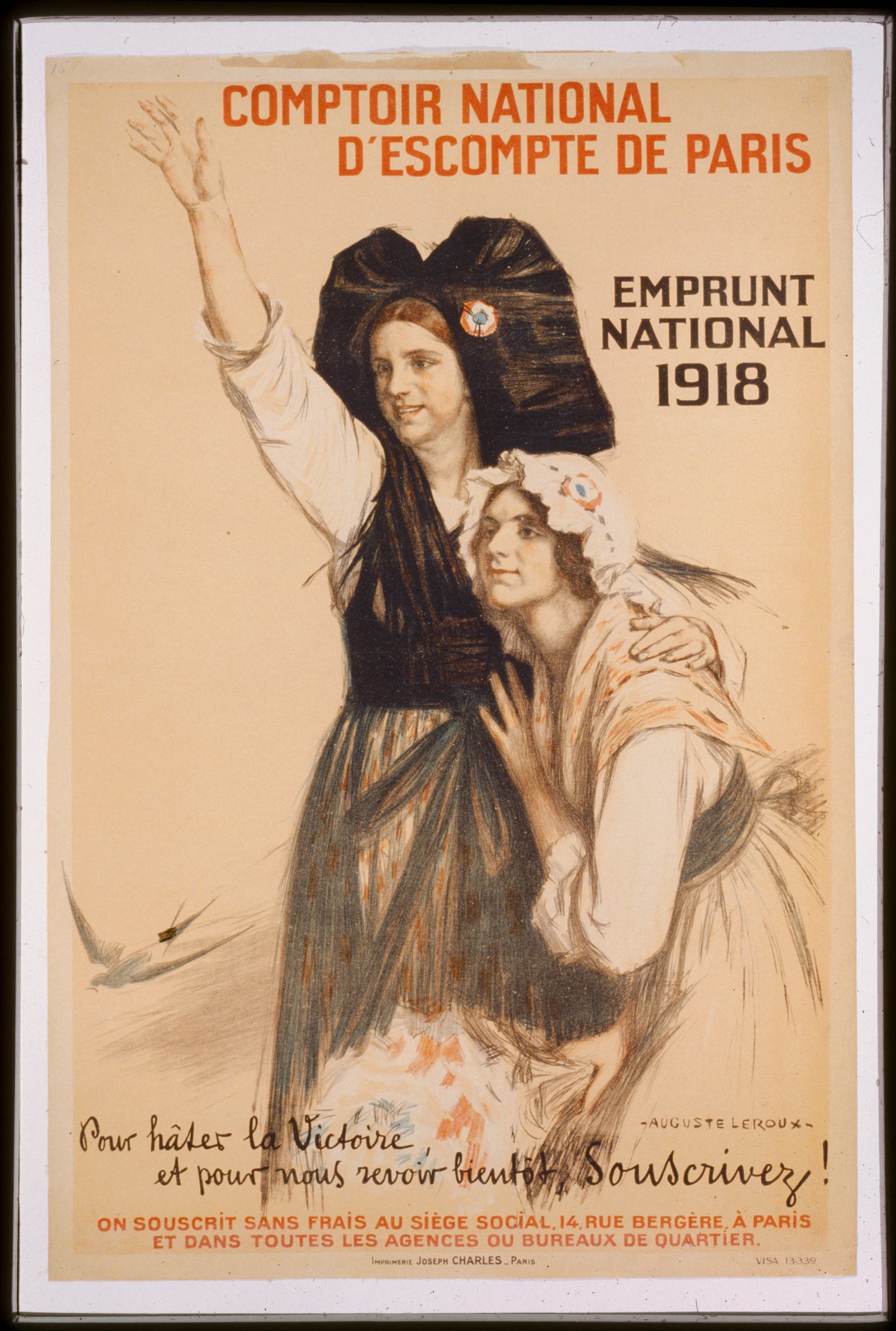A picture of Comptoir national d'escompte de Paris. Emprunt National 1918. Pour hâter la victoire, et pour nous revoir bient't, souscrivez!