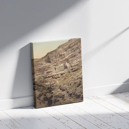 A picture of Convent of Elijah and Brook of Kerith, Wady-el-Keit, Holy Land, a mockup of the print leaning against a wall