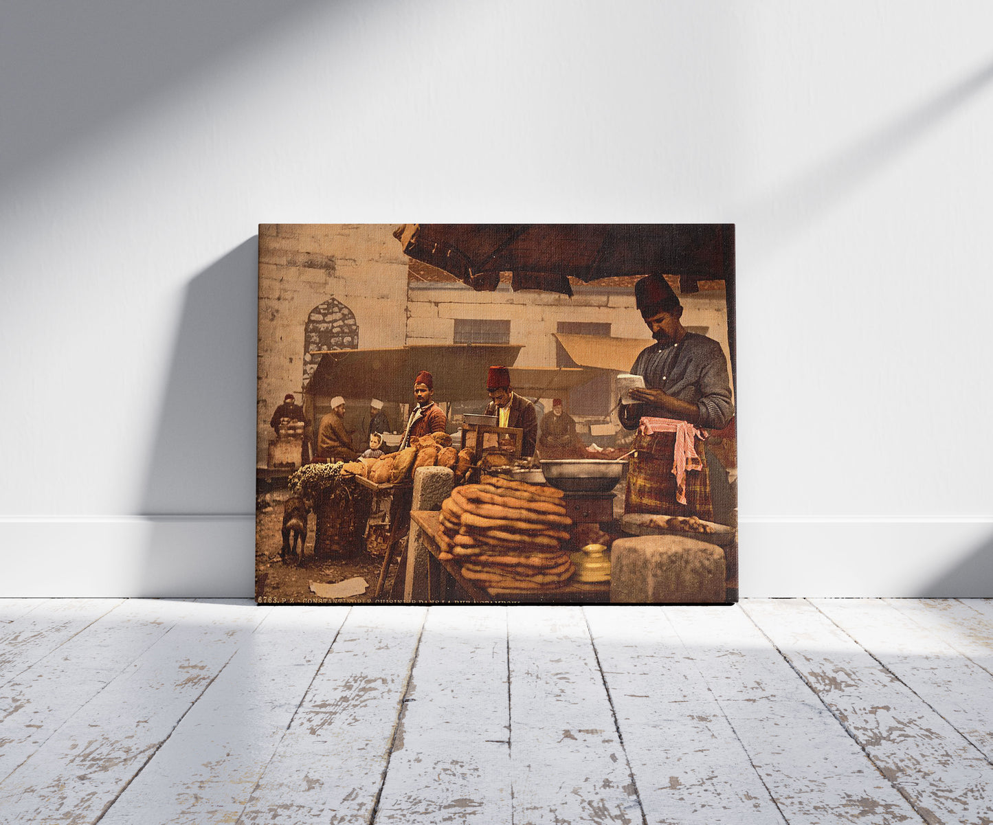 A picture of Cook in the rue de Stamboul, Constantinople, Turkey, a mockup of the print leaning against a wall