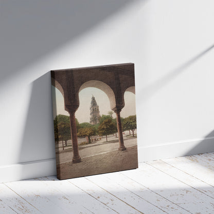 A picture of Córdoba. La Mezquita. Patio de los Naranjos, a mockup of the print leaning against a wall