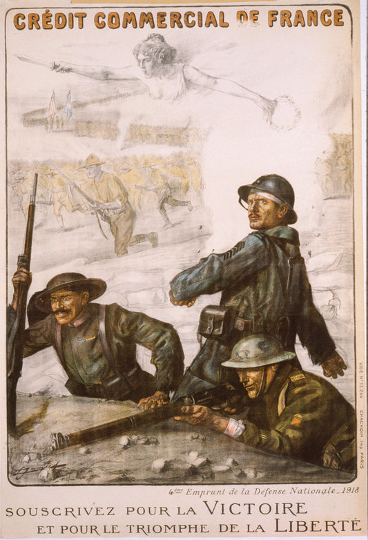 A picture of Crédit Commercial de France. 4ème Emprunt de la Défense Nationale - 1918. Souscrivez pour la victoire et pour le triomphe de la liberté