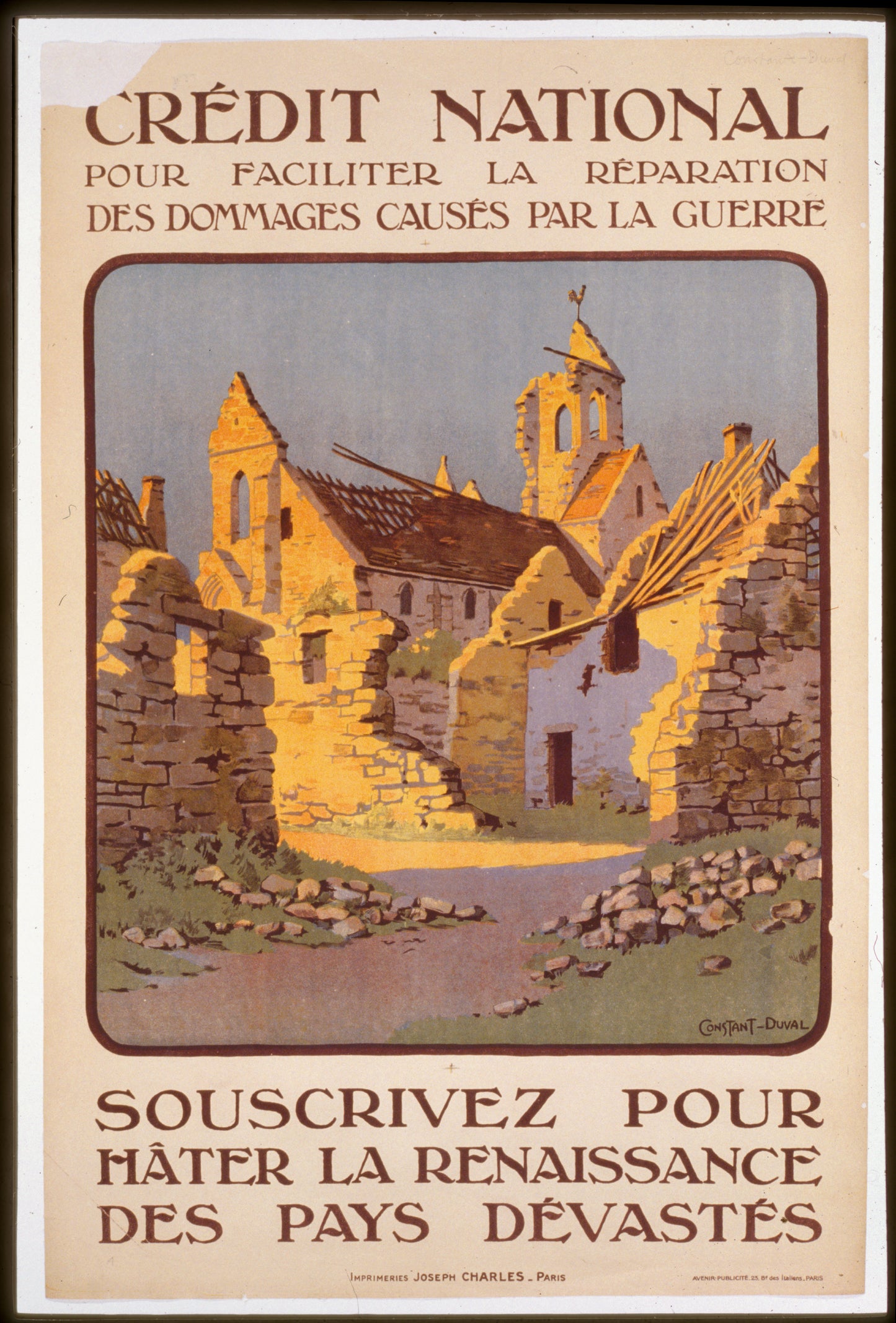 A picture of Crédit National pour faciliter la réparation des dommages causés par la guerre. Souscrivez pour hâter la renaissance des pays dévasdéts