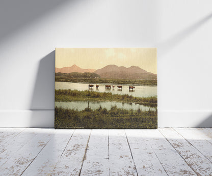 A picture of Cynicht and Moelwyn (cattle study), Wales, a mockup of the print leaning against a wall