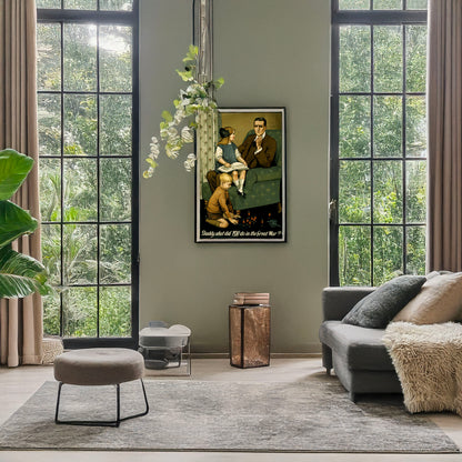 A picture of Daddy, what did you do in the great war?, a mockup of the print leaning against a wall