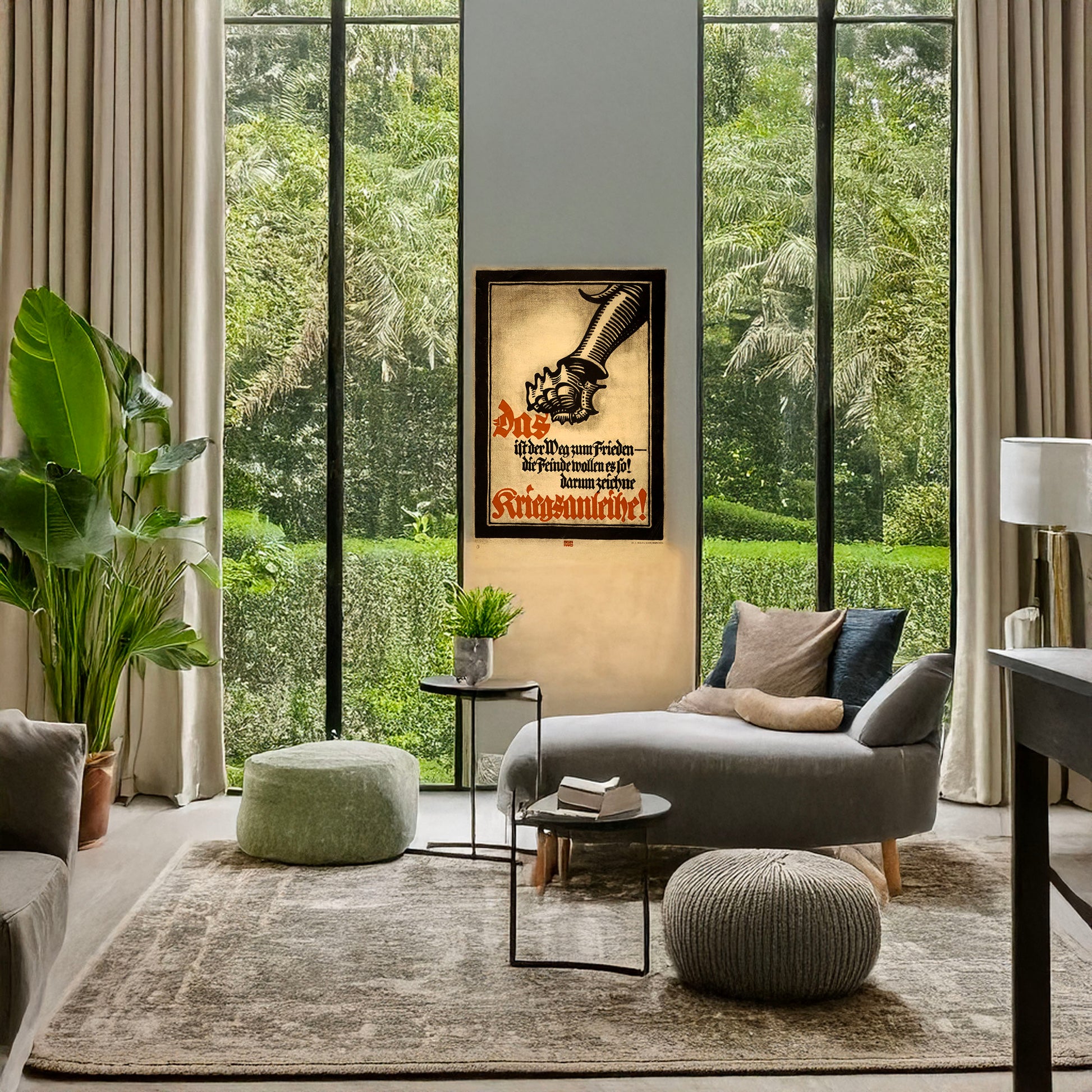 A picture of Das ist der Weg zum Frieden -- die Feinde wollen es so! Darum zeichne Kriegsanleihe!, a mockup of the print leaning against a wall