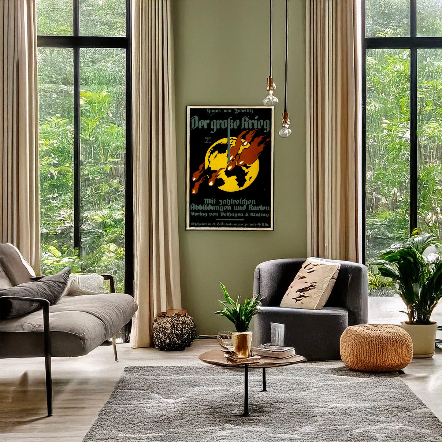 A picture of Der grosse Krieg, von Hanns von Zobeltitz, mit zahlreichen Abbildungen und Karten ..., a mockup of the print leaning against a wall