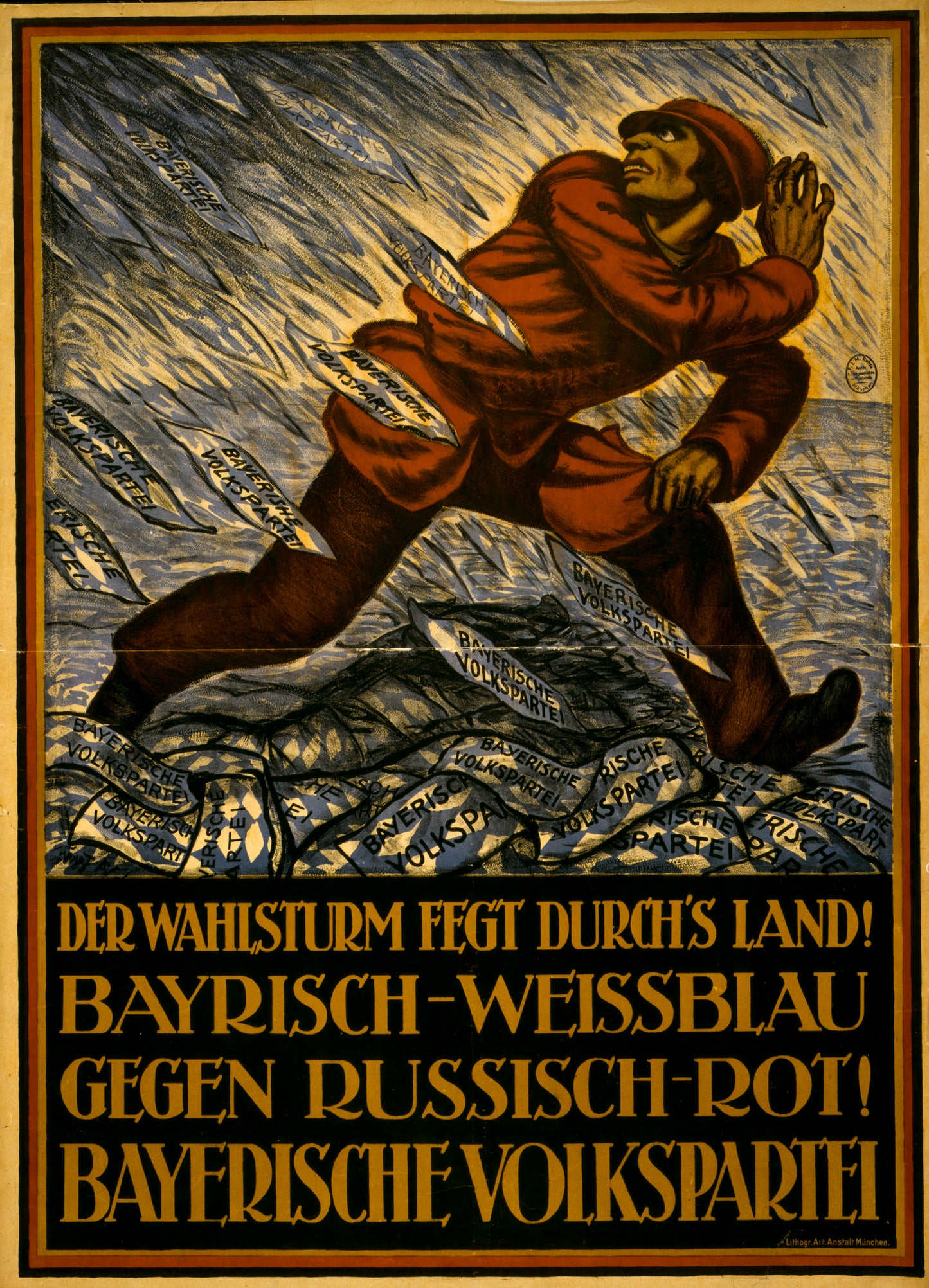 A picture of Der Wahlsturm fegt durch's Land! Bayerisch-Weissblau gegen Russisch-Rot! Bayerische Volkspartei