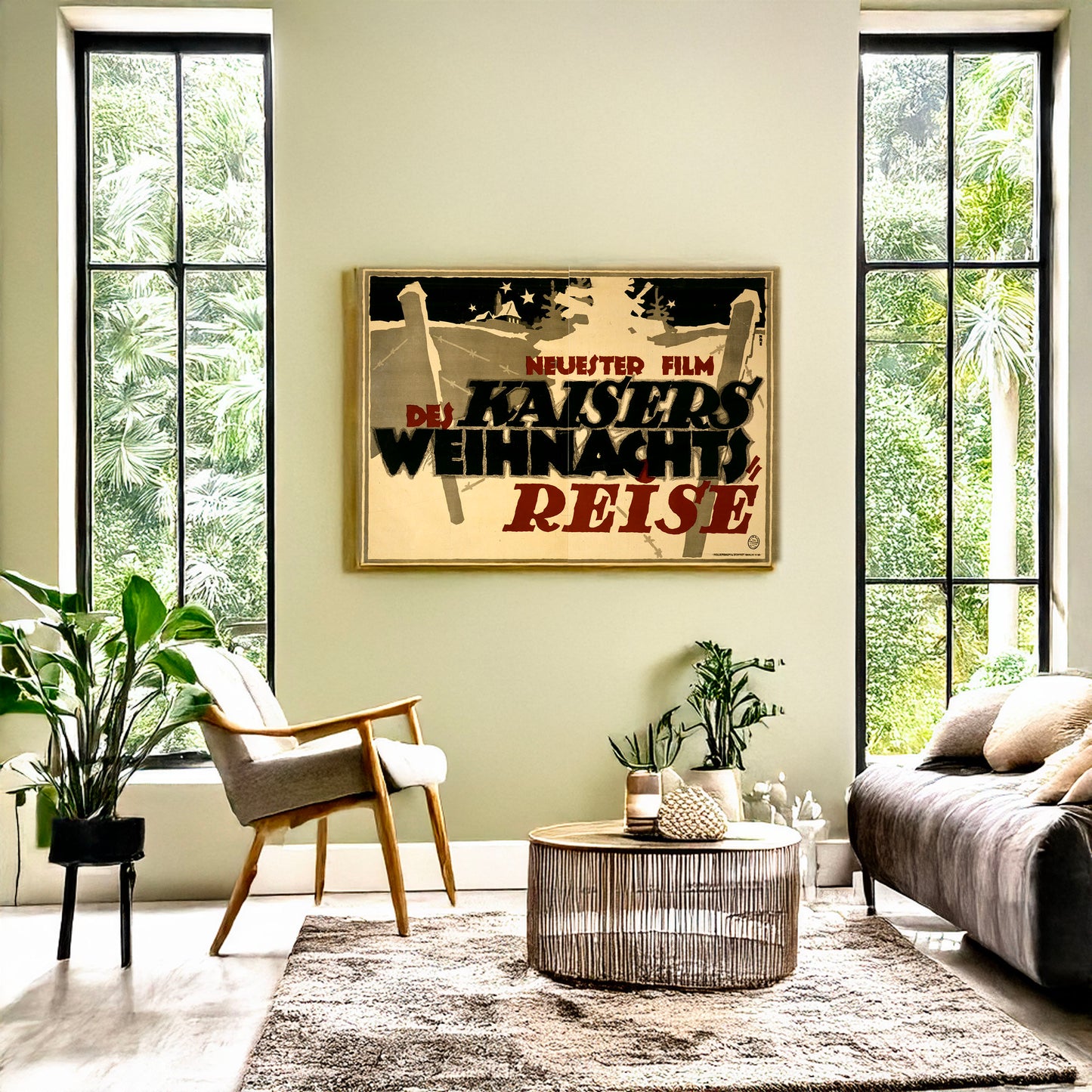 A picture of Des Kaisers Weihnachtsreise, a mockup of the print leaning against a wall