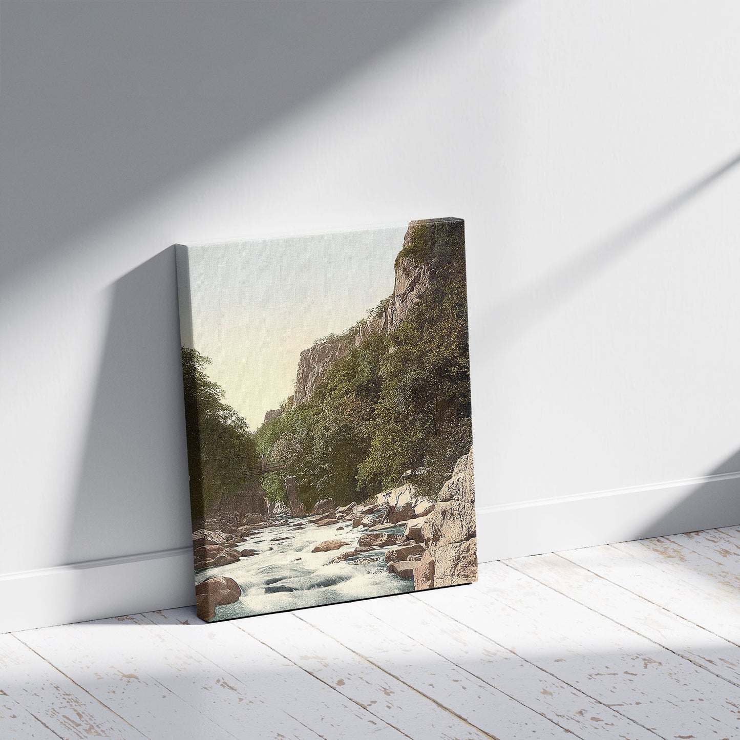 A picture of Devil's Bridge, Bodethal, Germany, a mockup of the print leaning against a wall