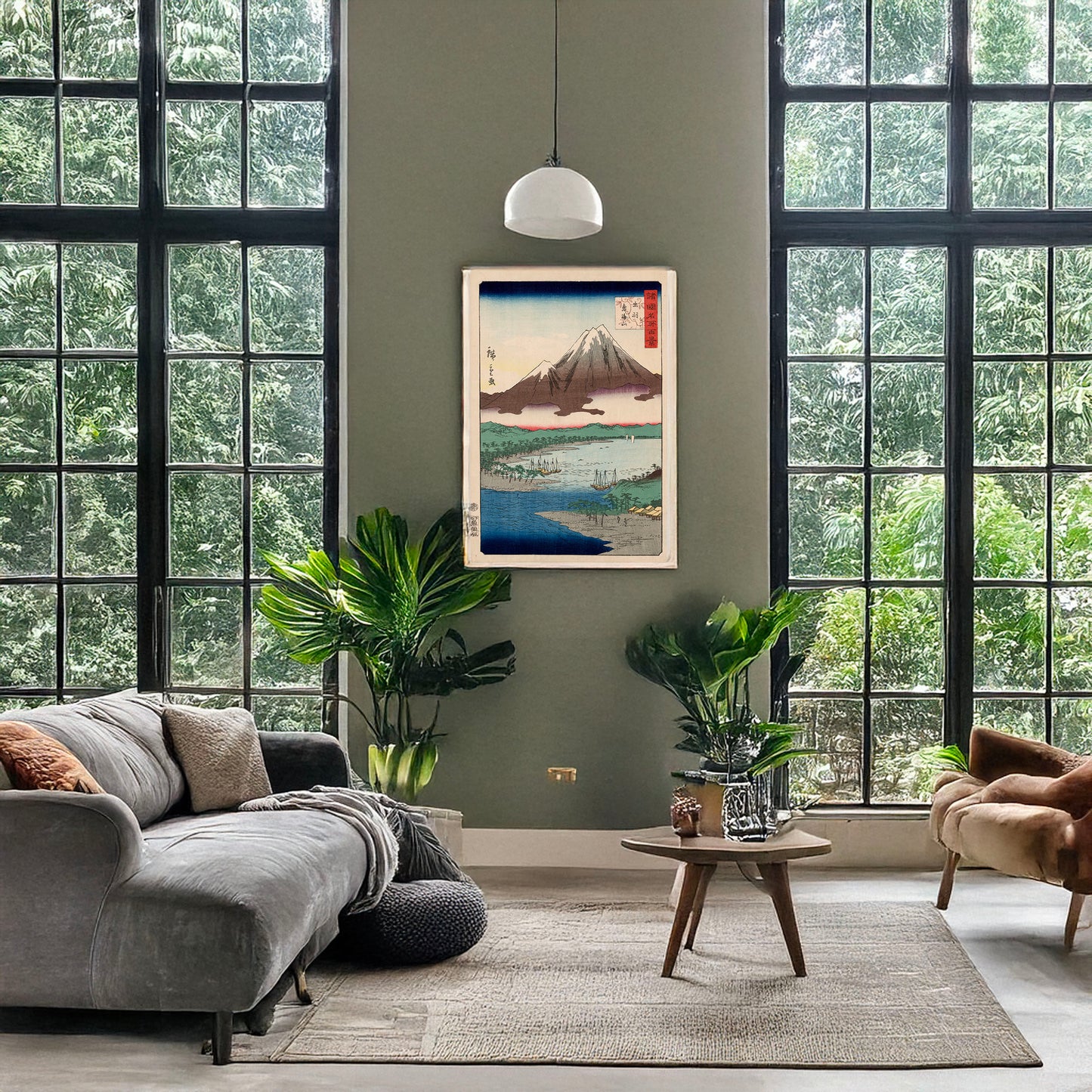 A picture of Dewa chōkaisan, a mockup of the print leaning against a wall