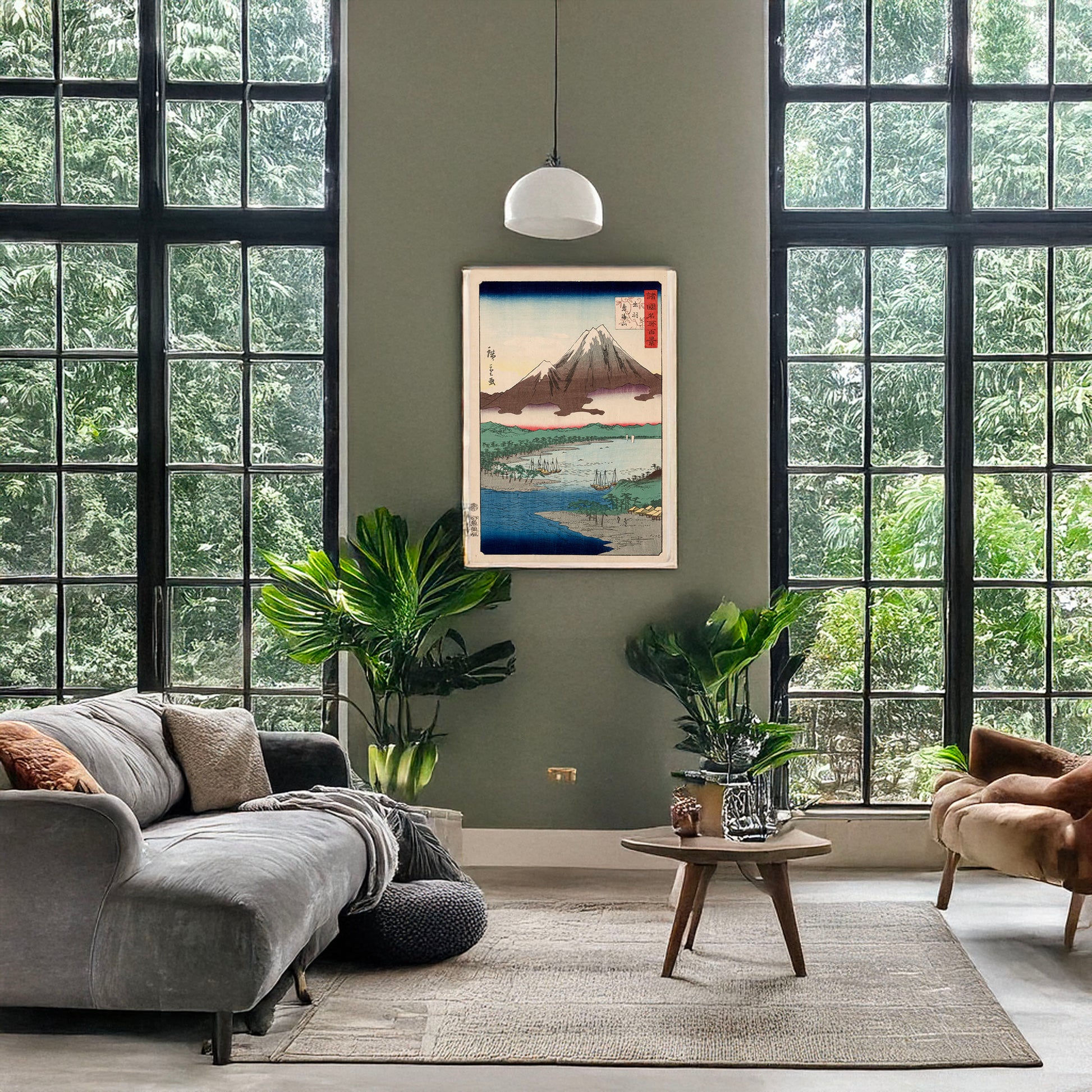 A picture of Dewa chōkaisan, a mockup of the print leaning against a wall