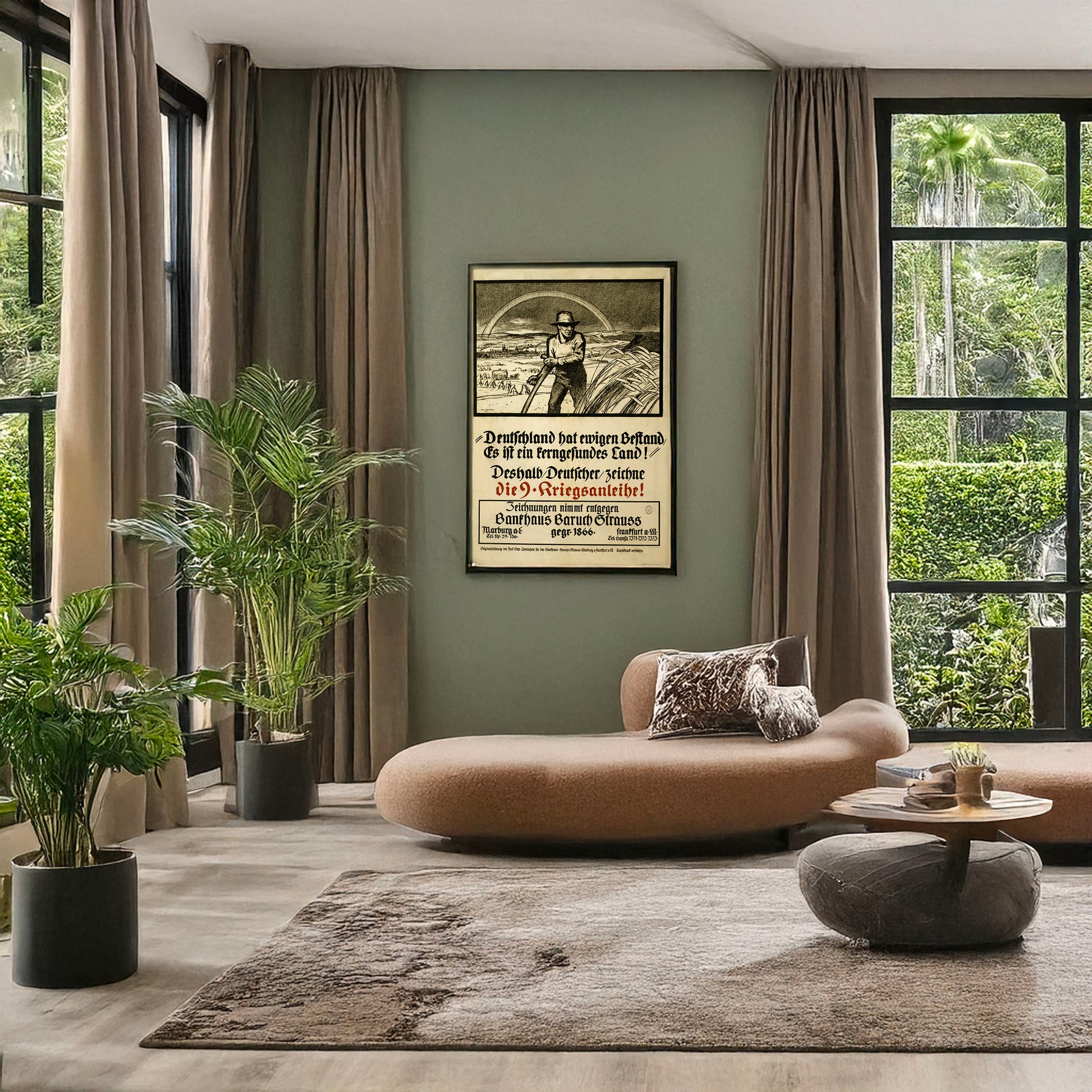 A picture of Die 9. Kriegsanleihe!, a mockup of the print leaning against a wall